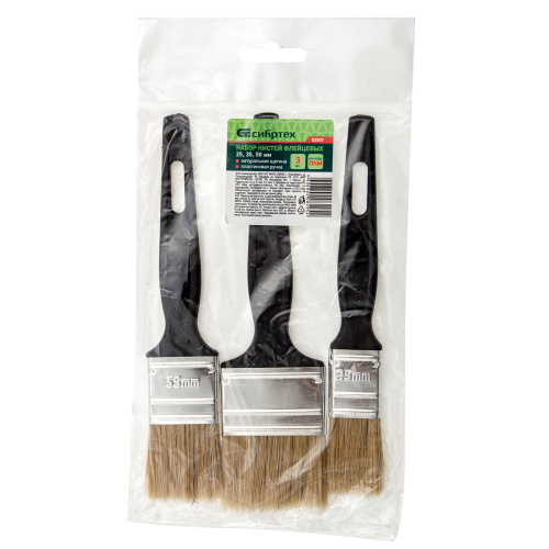 Набор кистей флейцевых 3 шт. (25 мм, 35 мм, 50 мм) натуральная щетина, пластиковая ручка Сибртех купить в Москве с доставкой по всей России | ProtosMarket.ru