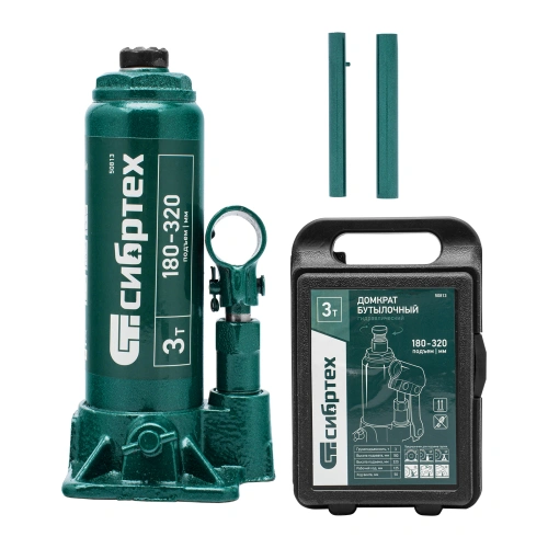 Домкрат гидравлический бутылочный, 3 т, 180-320 мм, в пласт. кейсе Сибртех по ценам производителя в Санкт-Петербурге с доставкой по всей России