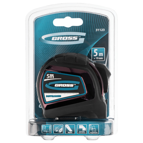 Рулетка "Doppelhaken",5 м x 19 мм,двухсторонний зацеп,Нейлон,двусторонняя шкала,автоматическая фиксация Gross по ценам производителя в Санкт-Петербурге с доставкой по всей России