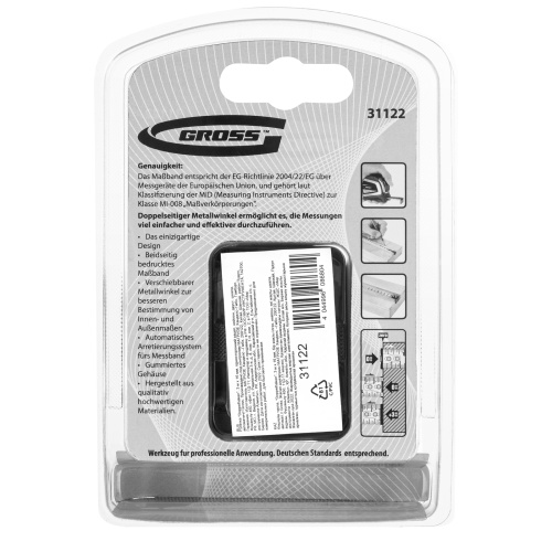 Рулетка "Doppelhaken",3 м x 16 мм,односторонний зацеп,Нейлон,двусторонняя шкала,автоматическая фиксация Gross по ценам производителя в Санкт-Петербурге с доставкой по всей России