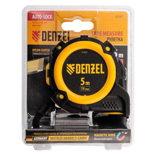 Рулетка 5м х 19мм, автоматич. фиксац., нейлон. покрытие, магнит. зацеп, двухстор. разметка Denzel купить в Москве с доставкой по всей России | ProtosMarket.ru