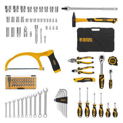 Набор инструментов, 1/2", 1/4", CrV, S2, пластиковый кейс, 100 предметов Denzel по ценам производителя в Санкт-Петербурге с доставкой по всей России
