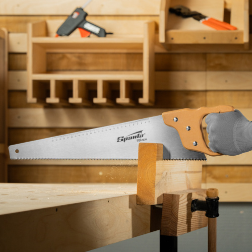 Ножовка по дереву, 500 мм, 7-8 TPI, каленый зуб, линейка, деревянная рукоятка Sparta купить в Москве с доставкой по всей России | ProtosMarket.ru