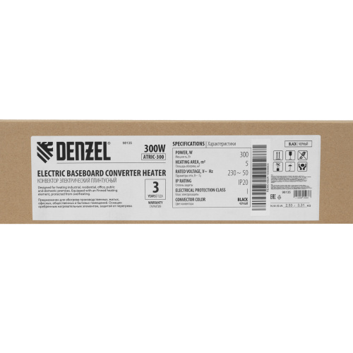 Конвектор электрический плинтусный ATRIC-300, 230 В, 300 Вт, ТЭН, черный Denzel по ценам производителя в Санкт-Петербурге с доставкой по всей России
