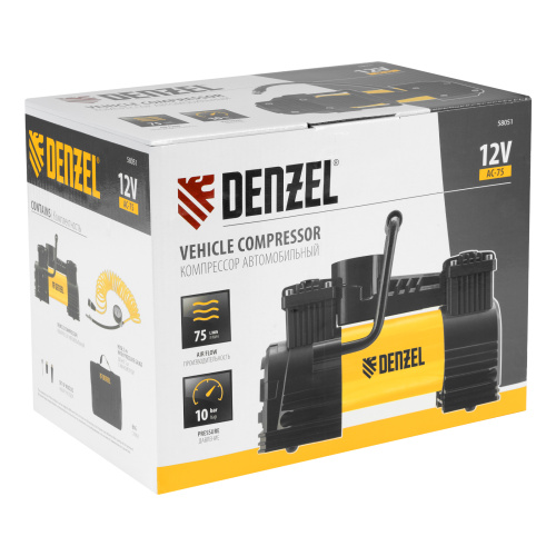 Компрессор автомобильный AC-75, 12 В, 10 атм., 75 л/мин, LED Denzel по ценам производителя в Санкт-Петербурге с доставкой по всей России