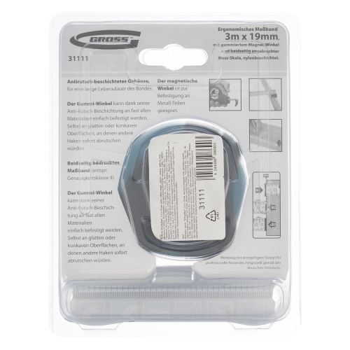 Рулетка "Schlagfest",3 м x 19 мм,магнитный обрезиненный зацеп,двусторонняя шкала,Нейлоновое покрытие,автоматическая фиксация Gross по ценам производителя в Санкт-Петербурге с доставкой по всей России