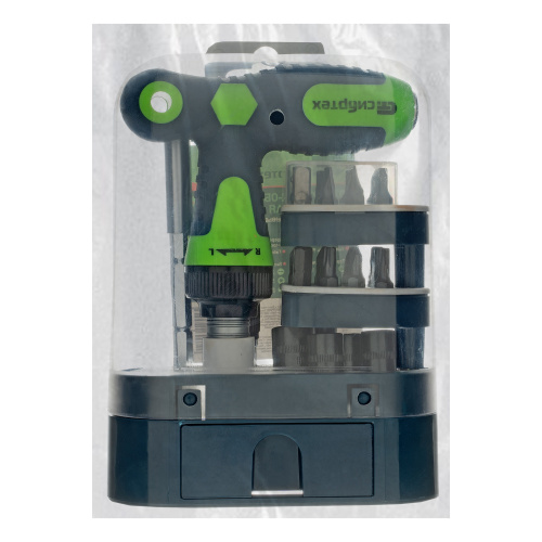 Отвертка Т-образная реверсивная с набором бит, торцевых головок, 33 предмета, CrV Сибртех по ценам производителя в Санкт-Петербурге с доставкой по всей России