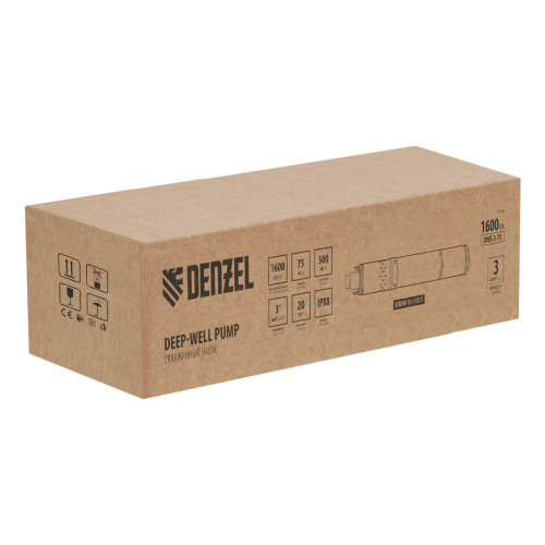 Скважинный насос DWS-3-75, винтовой, диаметр 3", 500 Вт, 1600 л/ч, напор 75 м Denzel по ценам производителя в Санкт-Петербурге с доставкой по всей России