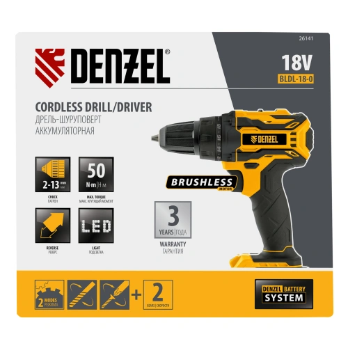 Дрель-шуруповерт аккумуляторная, бесщет. BLDL-18-0 Li-Ion, 18 В Denzel купить в Москве с доставкой по всей России | ProtosMarket.ru
