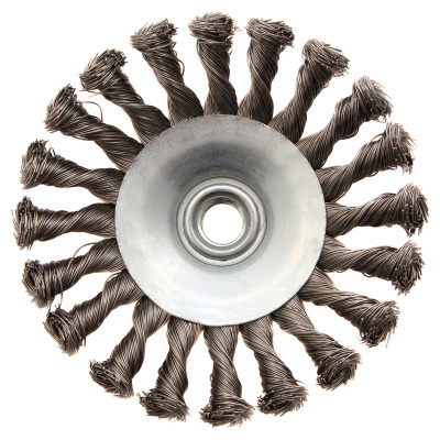 Щетка для УШМ, 125 мм, "Тарелка", крученая нержавеющая проволока 0.5 мм, М14 Denzel по ценам производителя в Санкт-Петербурге с доставкой по всей России