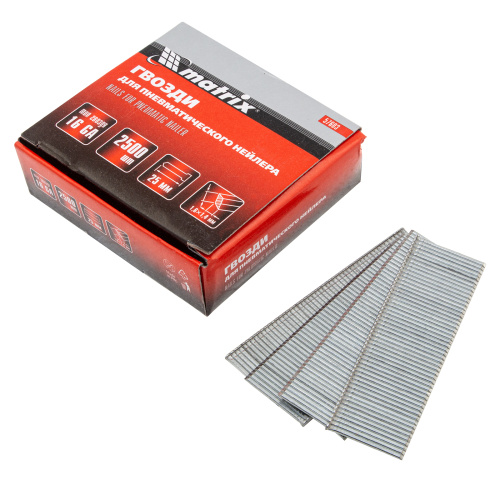 Гвозди для пневматического нейлера 16GA, сечение 1.6 х 1.4, длина 25 мм, 2500 шт Matrix купить в Москве с доставкой по всей России | ProtosMarket.ru