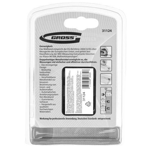 Рулетка "Doppelhaken",5 м x 25 мм,двухсторонний зацеп,Нейлон,двусторонняя шкала,автоматическая фиксация Gross по ценам производителя в Санкт-Петербурге с доставкой по всей России