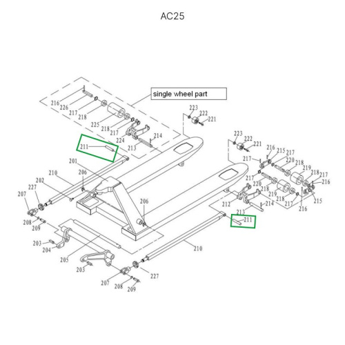 Ось крепления рычага силового блока к подвильной тяге для гидравлических тележек AC25 по ценам производителя в Санкт-Петербурге с доставкой по всей России