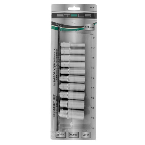 Набор удлиненных торцевых головок 3/8, шестигранные, CrV, 10 шт, 8-19 мм Stels купить в Москве с доставкой по всей России | ProtosMarket.ru