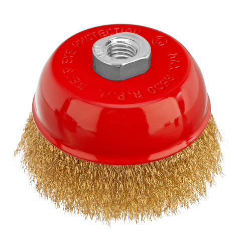 Щетка для УШМ, 100 мм, М14, "чашка", латунированная витая проволока Matrix по ценам производителя в Санкт-Петербурге с доставкой по всей России