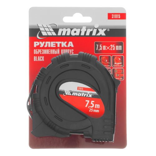 Рулетка Black,7,5 м х 25 мм,обрезиненный корпус Matrix купить в Москве с доставкой по всей России | ProtosMarket.ru