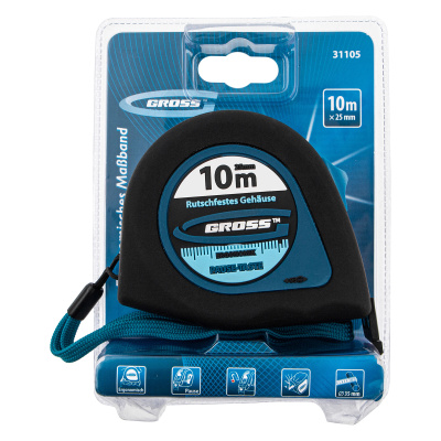 Рулетка "Ergonomisch",10 м x 25 мм,магнитный обрезиненный зацеп Gross по ценам производителя в Санкт-Петербурге с доставкой по всей России