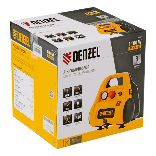 Компрессор воздушный безмасляный РС 1/6-180,1, 1 кВт, 180 л/мин, 6 л Denzel купить в Москве с доставкой по всей России | ProtosMarket.ru