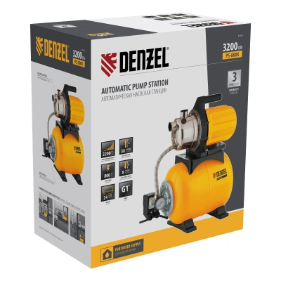 Насосная станция PS800X, 800 Вт, 3200 л/ч, ресивер 24 л, подъем 38 м, нержавейка Denzel купить в Москве с доставкой по всей России | ProtosMarket.ru