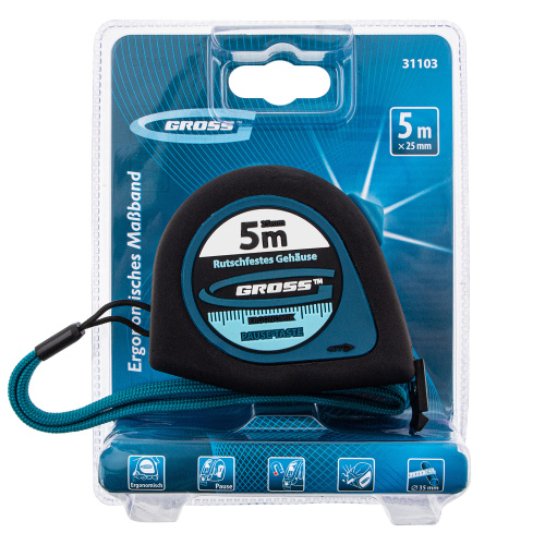 Рулетка "Ergonomisch",5 м x 25 мм,магнитный обрезиненный зацеп Gross по ценам производителя в Санкт-Петербурге с доставкой по всей России
