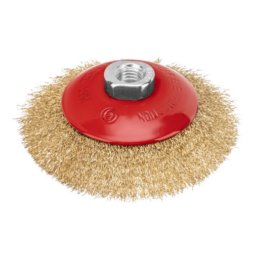 Щетка для УШМ, 115 мм, М14, "тарелка", латунированная витая проволока Matrix по ценам производителя в Санкт-Петербурге с доставкой по всей России