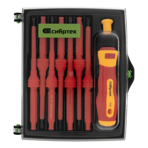 Отвертка со сменными жалами, диэлектрическая до 1000 В, 9 предметов, CrV Сибртех купить в Москве с доставкой по всей России | ProtosMarket.ru