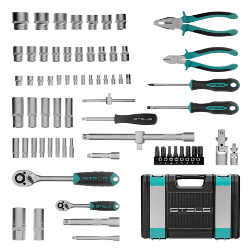 Набор инструментов, 1/2", 1/4", CrV, пластиковый кейс 69 предметов Stels купить в Москве с доставкой по всей России | ProtosMarket.ru