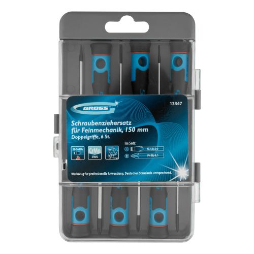 Набор отверток для точной механики, CrMo, двухкомпонентные рукоятки, 6 шт, пластиковый бокс Gross купить в Москве с доставкой по всей России | ProtosMarket.ru