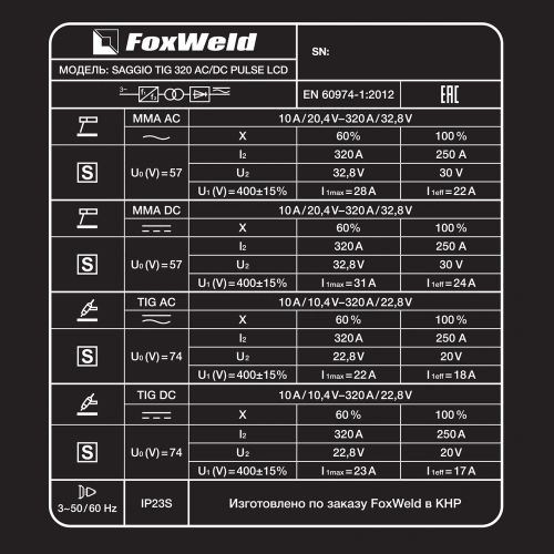 Комплект аппарата аргонодуговой сварки SAGGIO TIG 320 AC/DC PULSE LCD по ценам производителя в Санкт-Петербурге с доставкой по всей России