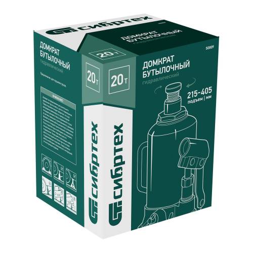 Домкрат гидравлический бутылочный, 20 т, 215-405 мм Сибртех по ценам производителя в Санкт-Петербурге с доставкой по всей России