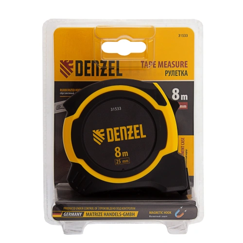 Рулетка 8м х 25мм, двухкомп. корпус, магнитный обрезиненный зацеп Denzel по ценам производителя в Санкт-Петербурге с доставкой по всей России