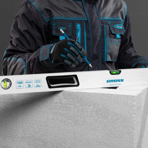 Уровень алюминиевый, 1000 мм, усиленный, рукоятки, фрезерованный, 3 глазка, магнитный Gross купить в Москве с доставкой по всей России | ProtosMarket.ru