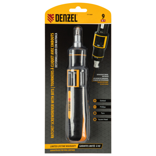Отвертка реверсивная с револьверным механизмом, 11 шт, сталь S2  Denzel купить в Москве с доставкой по всей России | ProtosMarket.ru