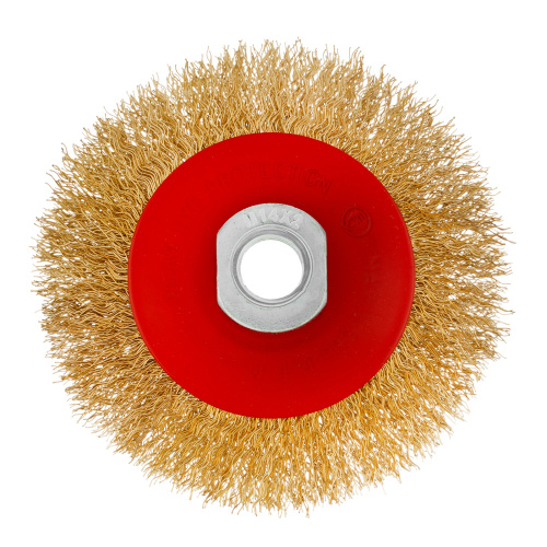 Щетка для УШМ, 100 мм, М14, "тарелка", латунированная витая проволока Matrix по ценам производителя в Санкт-Петербурге с доставкой по всей России