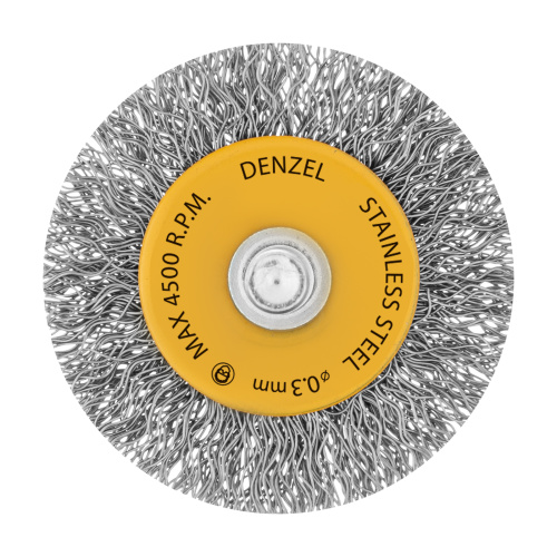 Щетка для дрели, 50 мм, Плоская, со шпилькой, нержавеющая витая проволока Denzel по ценам производителя в Санкт-Петербурге с доставкой по всей России