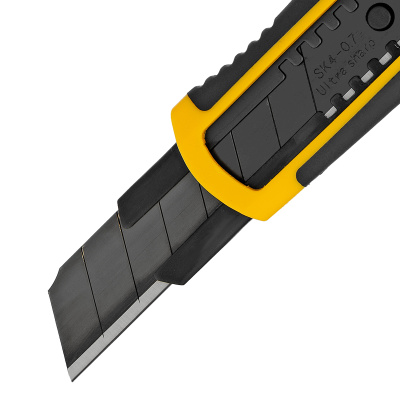 Нож, 18 мм, сменное лезвие, SK4, корпус из ABS + TPR, торцевой зажим Denzel купить в Москве с доставкой по всей России | ProtosMarket.ru