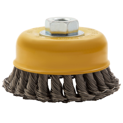 Щетка для УШМ, 100 мм, "Чашка", крученая нержавеющая проволока 0.5 мм, М14 Denzel купить в Москве с доставкой по всей России | ProtosMarket.ru