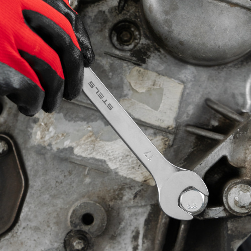 Ключ комбинированный, 17 мм, CrV, матовый хром Stels по ценам производителя в Санкт-Петербурге с доставкой по всей России