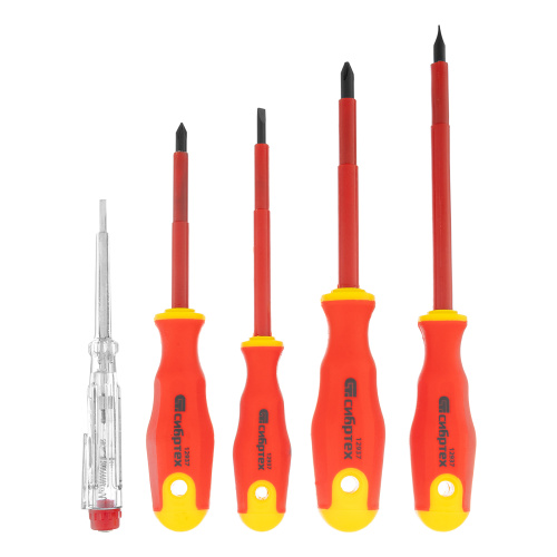 Набор отверток диэлектрических до 1000 В, 5 шт, тестер, CrV, двухкомпонентные рукоятки Сибртех купить в Москве с доставкой по всей России | ProtosMarket.ru