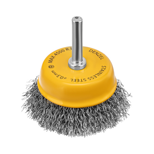 Щетка для дрели, 65 мм, Чашка, со шпилькой , нержавеющая витая проволока Denzel по ценам производителя в Санкт-Петербурге с доставкой по всей России