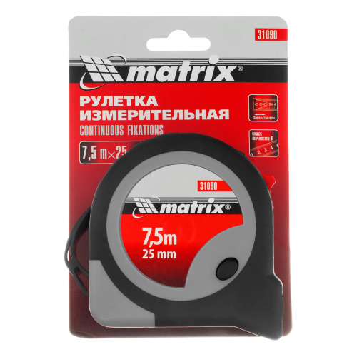 Рулетка Continuous fixation,7,5 м х 25 мм,двухкомпонентный корпус,плавная фиксация Matrix по ценам производителя в Санкт-Петербурге с доставкой по всей России