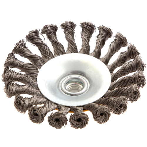 Щетка для УШМ, 125 мм, "Тарелка", крученая нержавеющая проволока 0.5 мм, М14 Denzel по ценам производителя в Санкт-Петербурге с доставкой по всей России