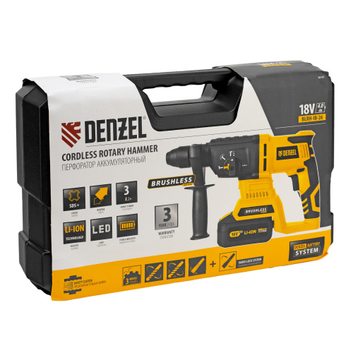Перфоратор аккумуляторный BLRH-IB-26 Li-Ion, 18 В Denzel купить в Москве с доставкой по всей России | ProtosMarket.ru