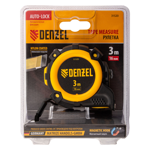 Рулетка 3м х 16мм, автоматич. фиксац., нейлон. покрытие, магнит. зацеп, двухстор. разметка Denzel купить в Москве с доставкой по всей России | ProtosMarket.ru