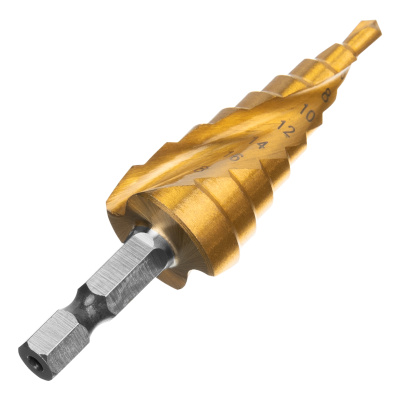Сверло ступенчатое, 4-6-8-10-12-14-16-18-20 мм, HSS, спиральный профиль, шестигранный хвостовик Matrix купить в Москве с доставкой по всей России | ProtosMarket.ru