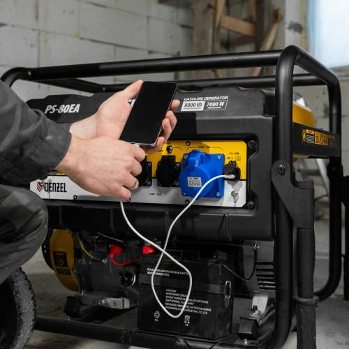 Генератор бензиновый PS 80 EA, 8.0 кВт, 230 В, 25 л, коннектор автоматики, электростартер Denzel по ценам производителя в Санкт-Петербурге с доставкой по всей России
