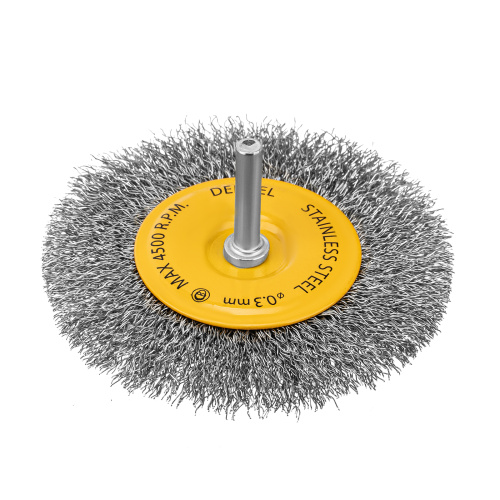 Щетка для дрели 100 мм, Плоская, со шпилькой, нержавеющая витая проволока Denzel по ценам производителя в Санкт-Петербурге с доставкой по всей России