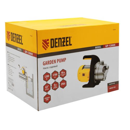 Садовый поверхностный насос GP1200Х, 1200 Вт, 3700 л/ч, подъем 46 м, нержавейка Denzel по ценам производителя в Санкт-Петербурге с доставкой по всей России