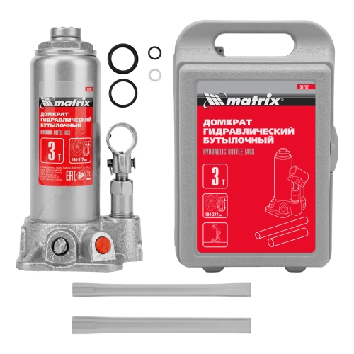 Домкрат гидравлический бутылочный, 3 т, высота подъема 194-372 мм, в пластиковый кейсе Matrix по ценам производителя в Санкт-Петербурге с доставкой по всей России