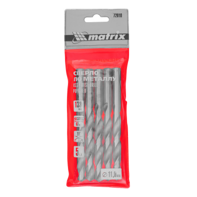 Сверло по металлу, 11 мм, полированное, HSS, 5 шт, цилиндрический хвостовик Matrix купить в Москве с доставкой по всей России | ProtosMarket.ru
